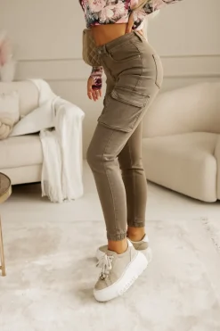 CandyTM SPODNIE JEANSOWE TYPU CARGO BOJÓWKI MOKKA