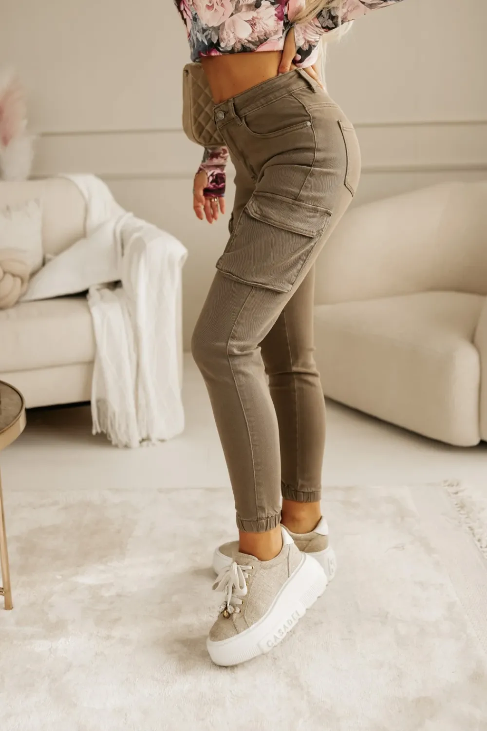 CandyTM SPODNIE JEANSOWE TYPU CARGO BOJÓWKI MOKKA