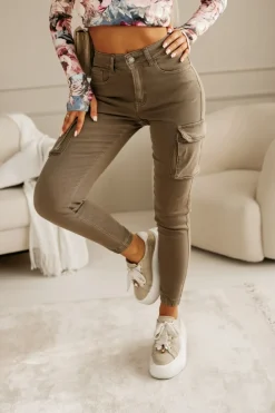 CandyTM SPODNIE JEANSOWE TYPU CARGO BOJÓWKI MOKKA