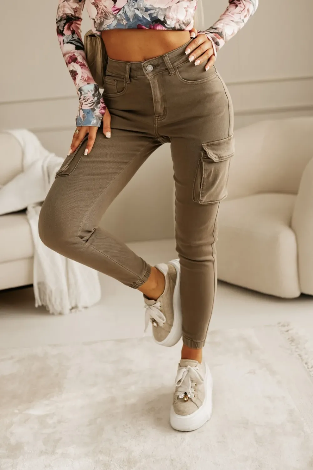 CandyTM SPODNIE JEANSOWE TYPU CARGO BOJÓWKI MOKKA