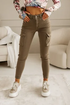 CandyTM SPODNIE JEANSOWE TYPU CARGO BOJÓWKI MOKKA