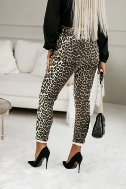 CandyTM SPODNIE JEANSOWE Z MOTYWEM PANTERKI ECRU-CZARNE