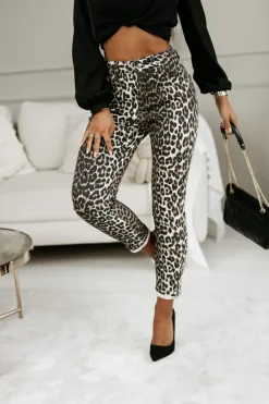 CandyTM SPODNIE JEANSOWE Z MOTYWEM PANTERKI ECRU-CZARNE