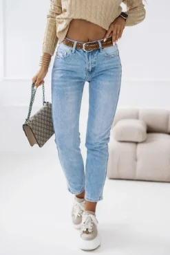 CandyTM SPODNIE JEANSOWE Z WYSOKIM STANEM Z PASKIEM W KOMPLECIE BŁĘKITNY JEANS