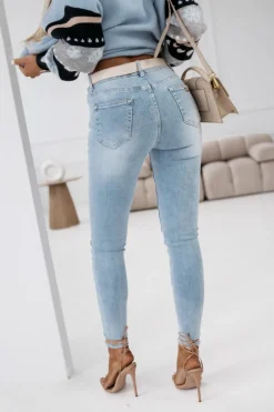 CandyTM SPODNIE JEANSOWE ZE ŚREDNIM STANEM Z PASKIEM W KOMPLECIE JASNY JEANS