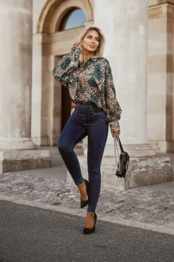 CandyTM SPODNIE JEGGINSY Z WYSOKIM STANEM Z GUMĄ CIEMNY JEANS