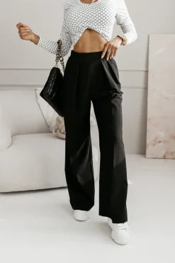 CandyTM SPODNIE MATERIAŁOWE ROBBEN Z WYSOKIM STANEM Z GUMĄ W PASIE CZARNE