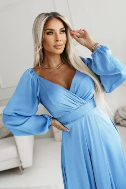 CandyTM SUKIENKA MAXI OPHELIA Z KOPERTOWYM DEKOLTEM NIEBIESKA