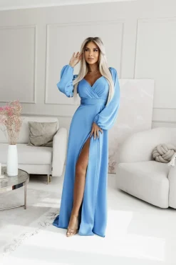 CandyTM SUKIENKA MAXI OPHELIA Z KOPERTOWYM DEKOLTEM NIEBIESKA