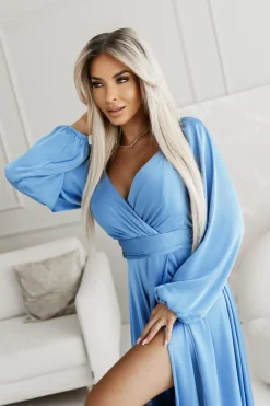 CandyTM SUKIENKA MAXI OPHELIA Z KOPERTOWYM DEKOLTEM NIEBIESKA