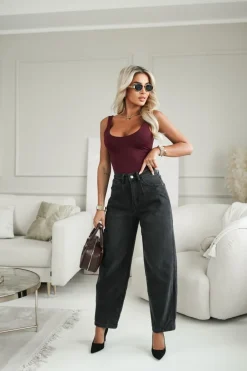 CandyTM TOP BASIC Z DEKOLTEM KARO BURGUNDOWY