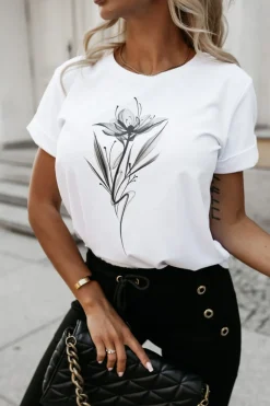 CandyTM T-SHIRT BAWEŁNIANY KWIAT BIAŁY