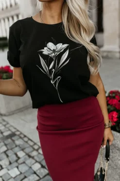 CandyTM T-SHIRT BAWEŁNIANY KWIAT CZARNY