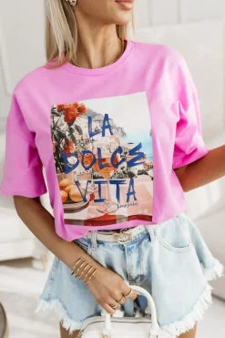 CandyTM T-SHIRT BAWEŁNIANY LA DOLCE VITA RÓŻOWY