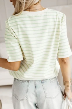 CandyTM T-SHIRT BAWEŁNIANY LEMON W PASKI BEŻOWO-PISTACJOWE