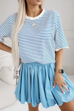 CandyTM T-SHIRT BAWEŁNIANY OVERSIZE W PASKI GRANATOWE-ECRU