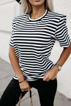 CandyTM T-SHIRT BAWEŁNIANY SLAY W PASKI BIAŁO-CZARNE