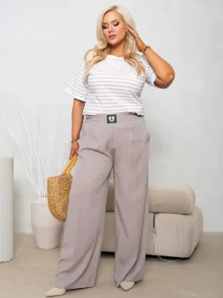 CandyTM T-SHIRT BAWEŁNIANY W PASKI BIAŁO-BEŻOWE