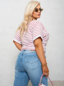 CandyTM T-SHIRT BAWEŁNIANY W PASKI BIAŁO-RÓŻOWE