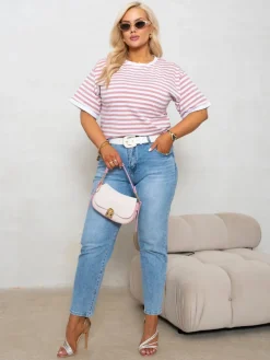 CandyTM T-SHIRT BAWEŁNIANY W PASKI BIAŁO-RÓŻOWE