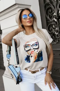 CandyTM T-SHIRT BAWEŁNIANY WOMAN BEŻOWY