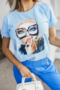 CandyTM T-SHIRT BAWEŁNIANY WOMAN BŁĘKITNY