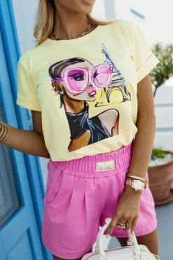 CandyTM T-SHIRT BAWEŁNIANY WOMAN PARIS ŻÓŁTY