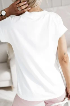 CandyTM T-SHIRT BAWEŁNIANY Z DEKOLTEM W SEREK LEMON ECRU