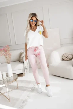 CandyTM T-SHIRT BAWEŁNIANY Z DEKOLTEM W SEREK LEMON ECRU