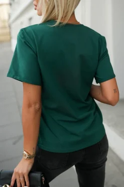 CandyTM T-SHIRT BAWEŁNIANY Z KIESZONKĄ I MINI BROSZKĄ ZIELEŃ BUTELKOWA