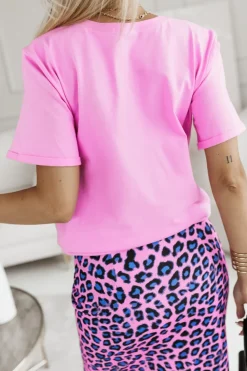 CandyTM T-SHIRT BAWEŁNIANY Z KIESZONKĄ I MINI BROSZKĄ RÓŻOWY