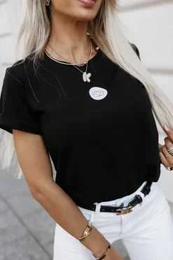 CandyTM T-SHIRT BAWEŁNIANY Z MINIMALISTYCZNYM NADRUKIEM CZARNY