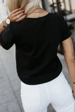 CandyTM T-SHIRT BAWEŁNIANY Z MINIMALISTYCZNYM NADRUKIEM CZARNY