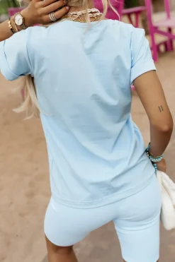 CandyTM T-SHIRT BAWEŁNIANY Z MINIMALISTYCZNYM NADRUKIEM BŁĘKITNY