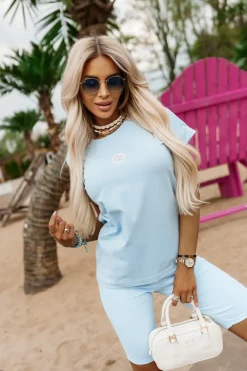 CandyTM T-SHIRT BAWEŁNIANY Z MINIMALISTYCZNYM NADRUKIEM BŁĘKITNY