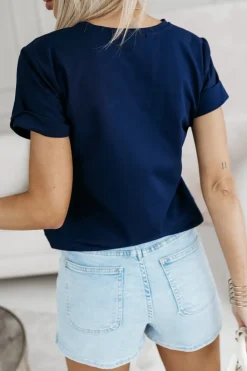 CandyTM T-SHIRT BAWEŁNIANY Z NADRUKIEM LAMA W CZAPCE GRANATOWY