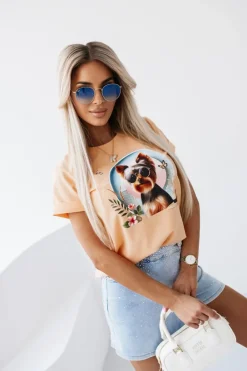 CandyTM T-SHIRT BAWEŁNIANY Z NADRUKIEM YORK TERRIER MORELOWY