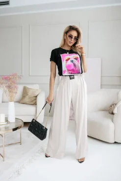 CandyTM T-SHIRT BAWEŁNIANY Z NADRUKIEM PIESEK W OKULARACH CZARNY