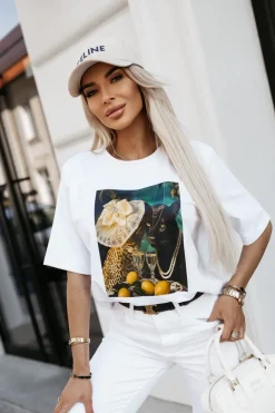 CandyTM T-SHIRT BAWEŁNIANY Z NADRUKIEM ANIMALS BIAŁY