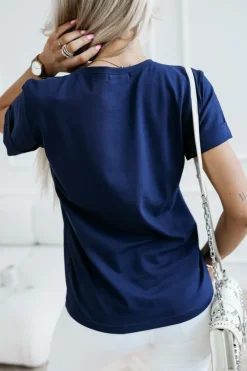 CandyTM T-SHIRT BAWEŁNIANY Z NADRUKIEM YORK TERRIER GRANATOWY