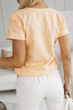 CandyTM T-SHIRT BAWEŁNIANY Z NADRUKIEM KOTEK W OKULARACH MORELOWY