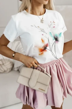 CandyTM T-SHIRT BAWEŁNIANY Z NADRUKIEM KWIATOWYM BIAŁY