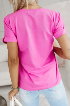 CandyTM T-SHIRT BAWEŁNIANY Z NADRUKIEM LAMA W CZAPCE MOCNY RÓŻ