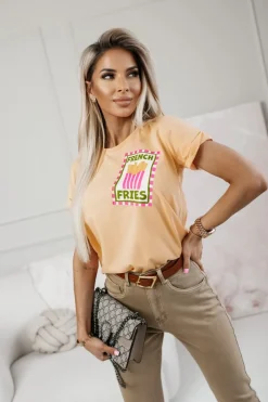 CandyTM T-SHIRT BAWEŁNIANY Z NADRUKIEM FRENCH FRIES MORELOWY