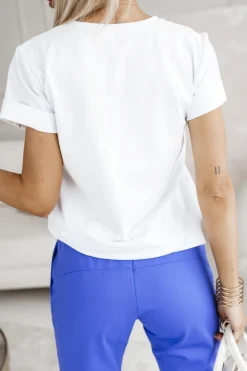 CandyTM T-SHIRT BAWEŁNIANY Z NADRUKIEM KOTEK W OKULARACH BIAŁY