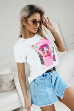 CandyTM T-SHIRT BAWEŁNIANY Z NADRUKIEM LAMA W CZAPCE BIAŁA