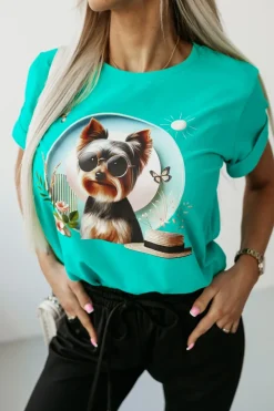 CandyTM T-SHIRT BAWEŁNIANY Z NADRUKIEM YORK TERRIER MORSKI