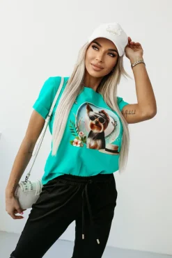 CandyTM T-SHIRT BAWEŁNIANY Z NADRUKIEM YORK TERRIER MORSKI