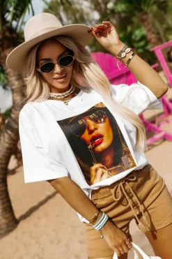 CandyTM T-SHIRT BAWEŁNIANY Z NADRUKIEM WOMAN BIAŁY
