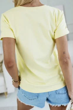 CandyTM T-SHIRT BAWEŁNIANY Z NADRUKIEM PIESEK W OKULARACH ŻÓŁTY